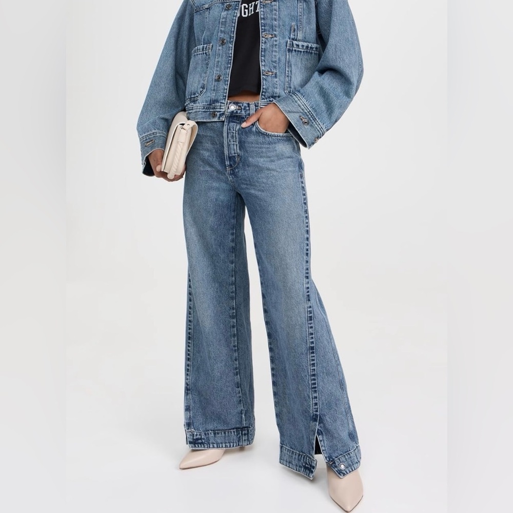 NWT Favorite Daughter High-Rise Wide-Leg Jeans in Light Blue Wash